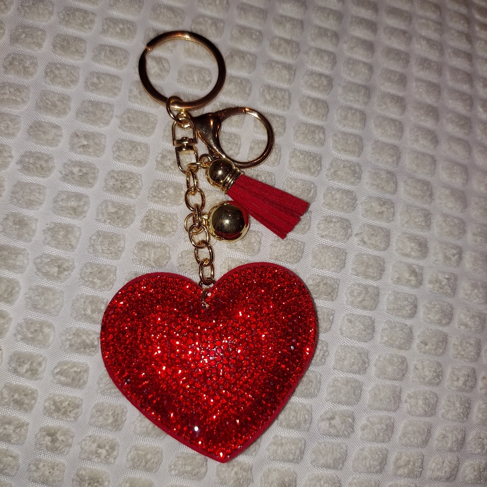 Red Rhinestone Heart Keyring Purse Charm - Picture 2 of 7